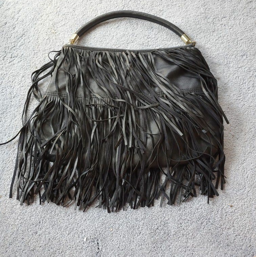 H&M Vegan Leather Black Fringe Purse